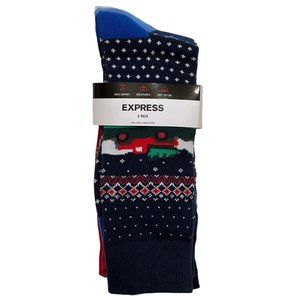 NWT EXPRESS Men's 3 Pack Socks Shoe Size 8-13 Red Blue Christmas #E1